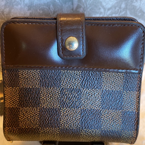LOUIS VUITON Damier Ebene Brown Check Leather Zippy Compact WALLET EUC - Picture 1 of 17